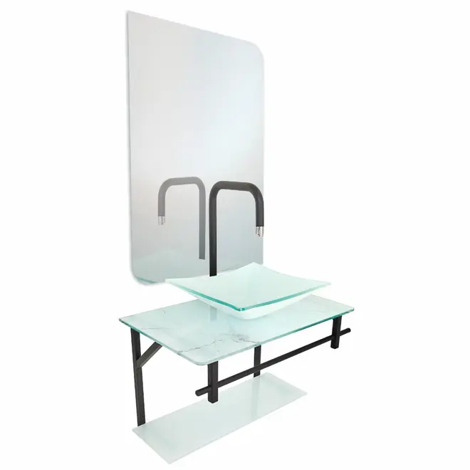Kit Lavabo, Cuba e Espelho Rubi 48cm Mármore Branco Dulluc